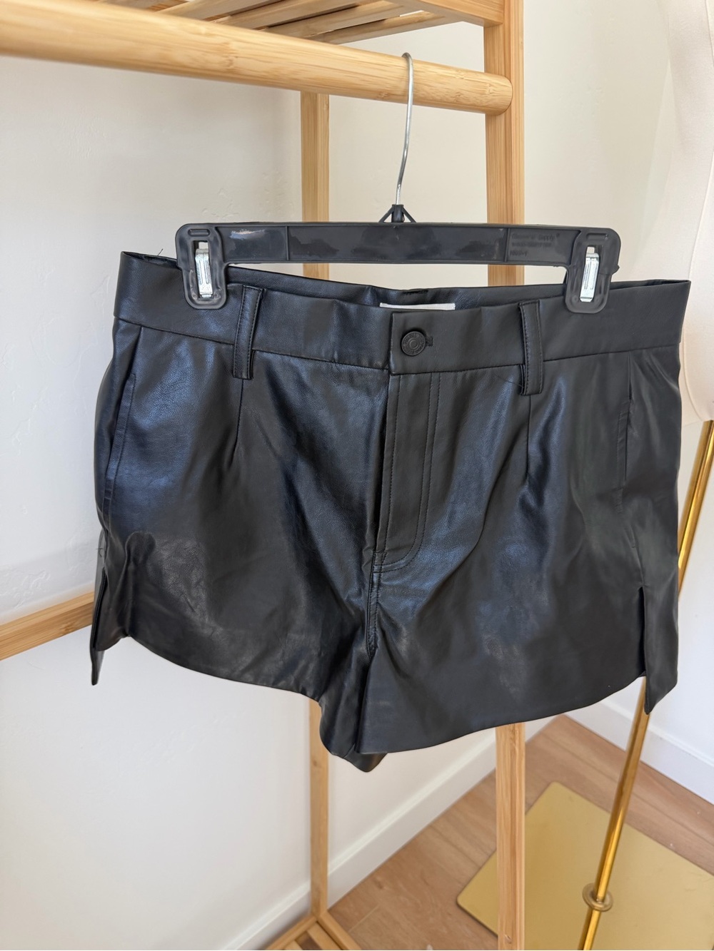 7 For All Mankind Black Faux Leather High-Waist Shorts